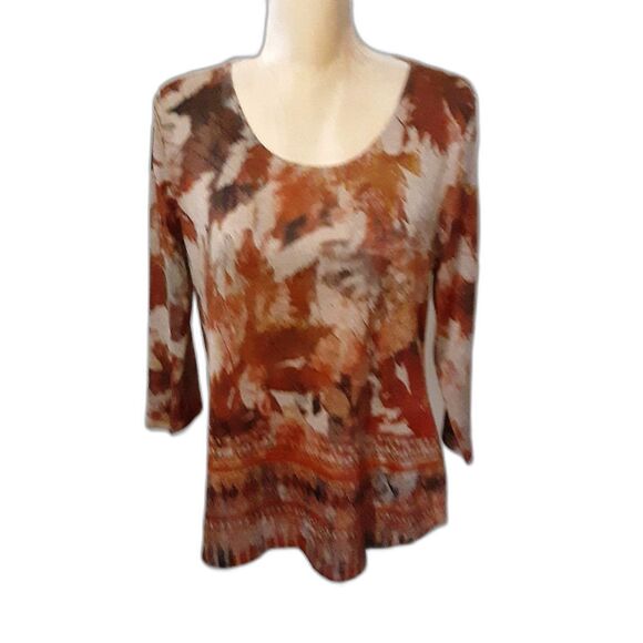 Energe world wear Fall tone pullover top 3/4 sleeves leaf pattern sz L - Picture 4 of 5